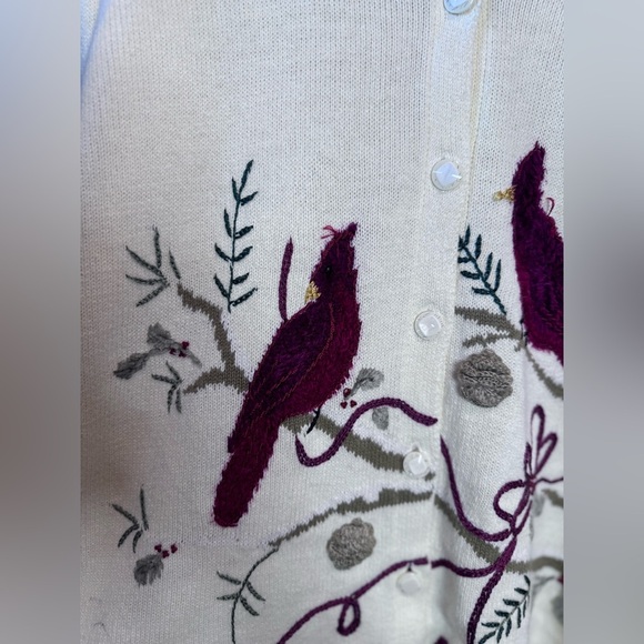 J Two Nee York Red Bird Cardinals & Bow Sweater Cardigan size XL - Picture 4 of 16